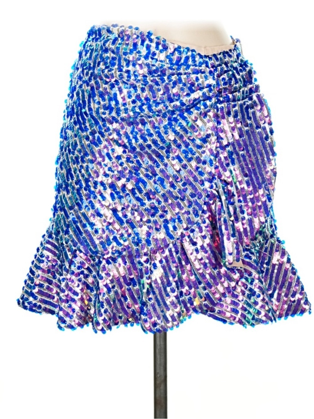 Zara Sequin Mini Skirt NWT XS Blue Purple Iridescent Party Skirt Ruffle Hem - Picture 2 of 5